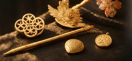 金のかんざし・七宝の帯留め・コイン