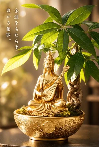 弁財天 × パキラの金のオブジェ