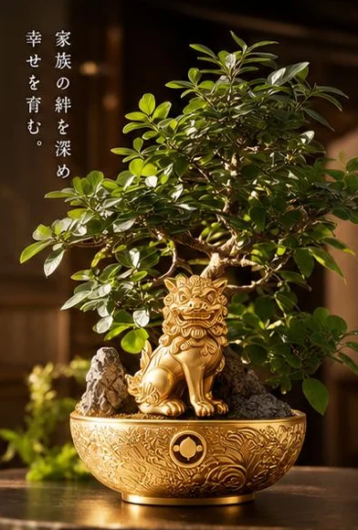 獅子 × ガジュマルの金のオブジェ